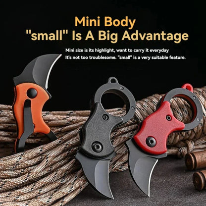 Mini Keychain Pocket Knife – Stainless Steel Camping EDC Tool with Fixed Blade, Peeler, and Portable Chain