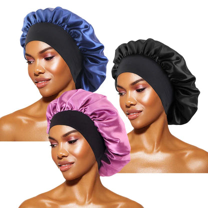 Women's Satin Wide-Brimmed Bonnet – Unisex Night Sleeping & Bathing Head Wrap with Elastic Band for Hair Care