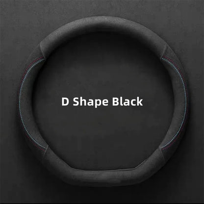 Universal Cowhide Suede Steering Wheel Cover — Breathable 37-38cm Car Steering Wheel Wrap Accessories