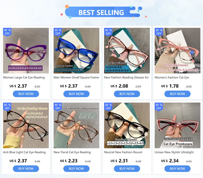 Fashion Cat Eye Reading Glasses – Luxury Anti-Blue Light Eyewear for Women & Men with Presbyopia