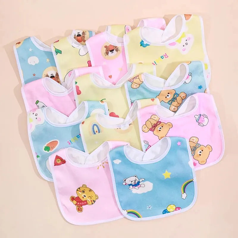 5PCS Baby Cartoon Waterproof Bibs - Super Soft Crystal Velvet Newborn Feeding & Saliva Towels