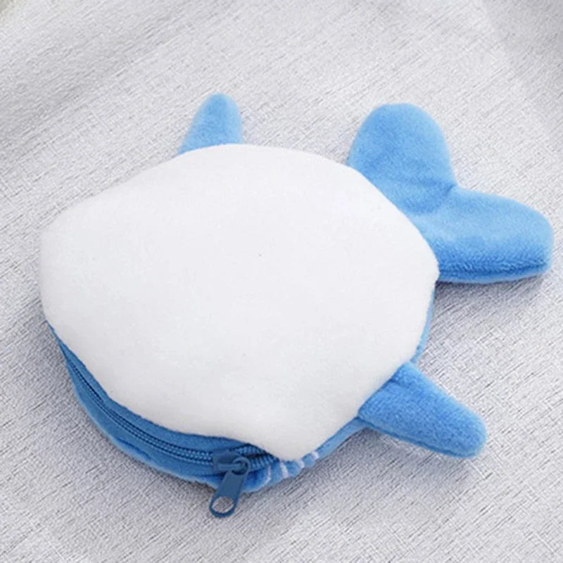 Cute Blue Shark Mini Coin Purse – Plush Zipper Wallet for Women, Key & Earphone Pouch