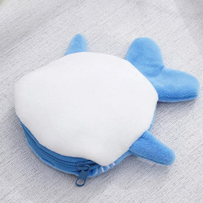 Cute Blue Shark Mini Coin Purse – Plush Zipper Wallet for Women, Key & Earphone Pouch