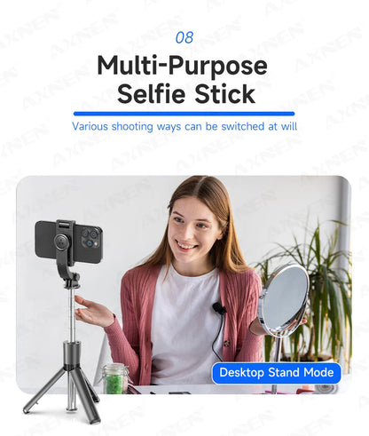 Bluetooth Selfie Stick Tripod with Wireless Remote and Phone Holder – Adjustable Desktop Stand for iPhone & Android, Optional Fill Light