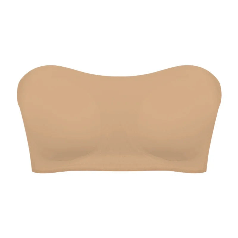 Women’s Strapless Push Up Bra – Seamless Ice Silk Removable Padded Invisible Anti-Slip Beauty Back Off Shoulder Bralette