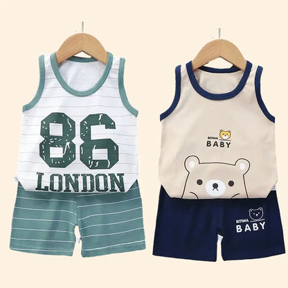 Children's Summer Clothing Set – Cotton T-shirt, Tank Top & Shorts, Boys & Girls Vest Suit