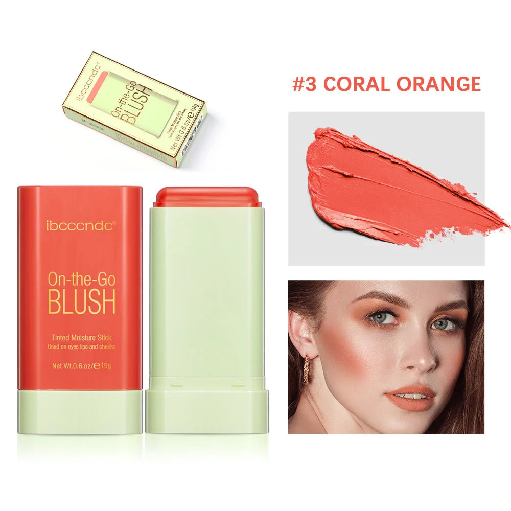 Waterproof Cream Blush Stick — High-Pigment Makeup Rouge for Brightening Skin Tone