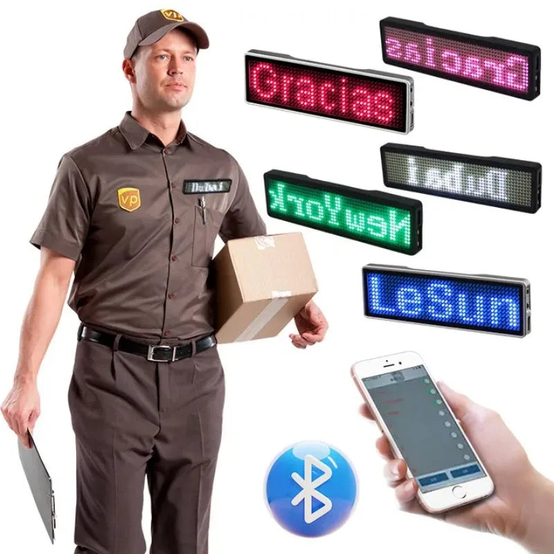 Rechargeable Bluetooth LED Badge – DIY Programmable Scrolling Message Board Mini Name Tag Display