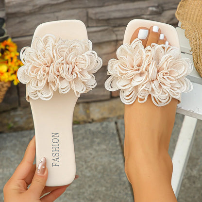 Women’s Crochet Flower Slide Sandals - Colorful Floral Slip-On Mules for Summer