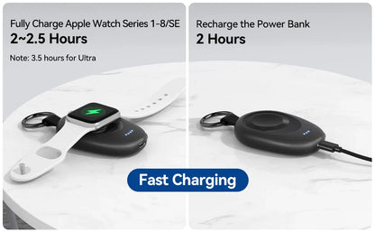 Portable Wireless Charger for Apple Watch Series 2-9 & SE/Ultra – Travel Power Bank Keychain Spare Battery