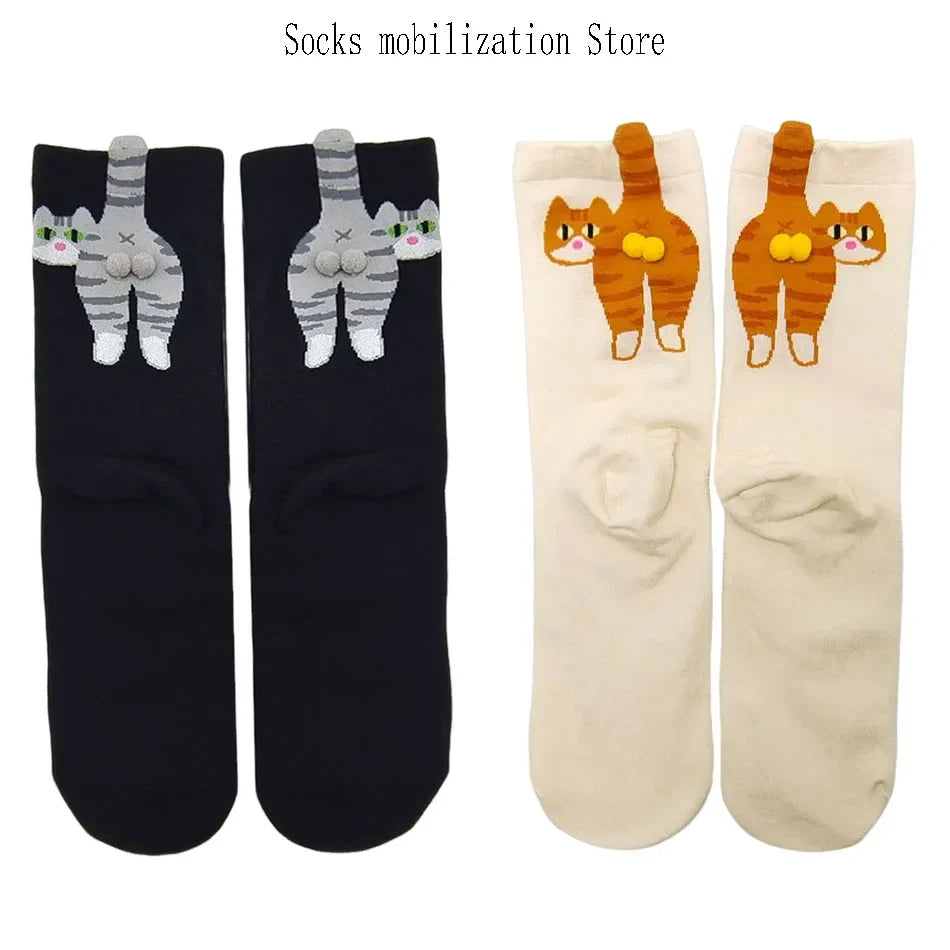 Cartoon Cat Cotton Socks for Women – Breathable Comfortable All-Season Gift for Cat Lovers