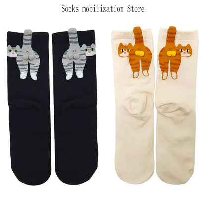 Cartoon Cat Cotton Socks for Women – Breathable Comfortable All-Season Gift for Cat Lovers