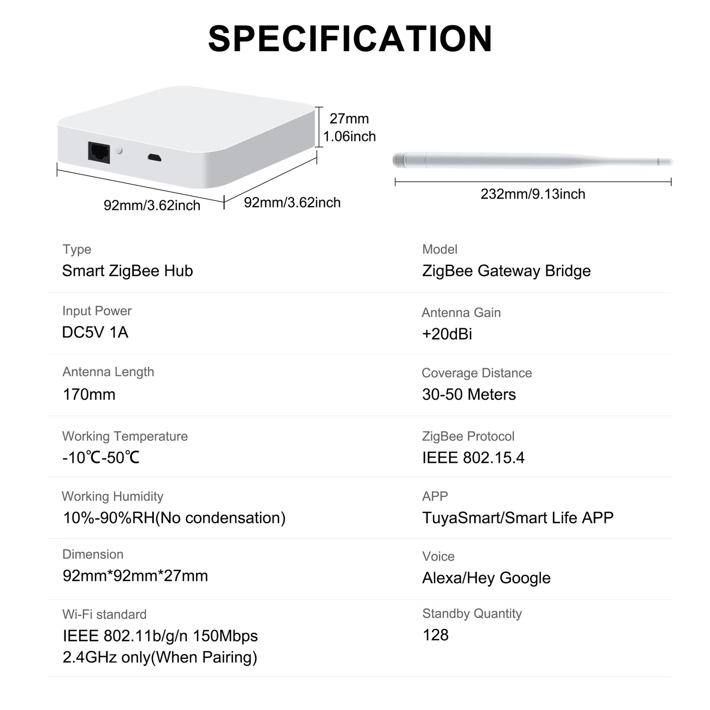 GIRIER Tuya ZigBee Gateway Hub with Antenna - Smart Wired Mesh Bridge for Home Automation, Alexa & Google Assistant Compatible