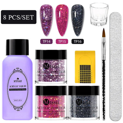 Nail Crystal Powder Kit – Acrylic Liquid Set with Pink & White Powder, Nail Brush for Extension & Carving, Beginner Set