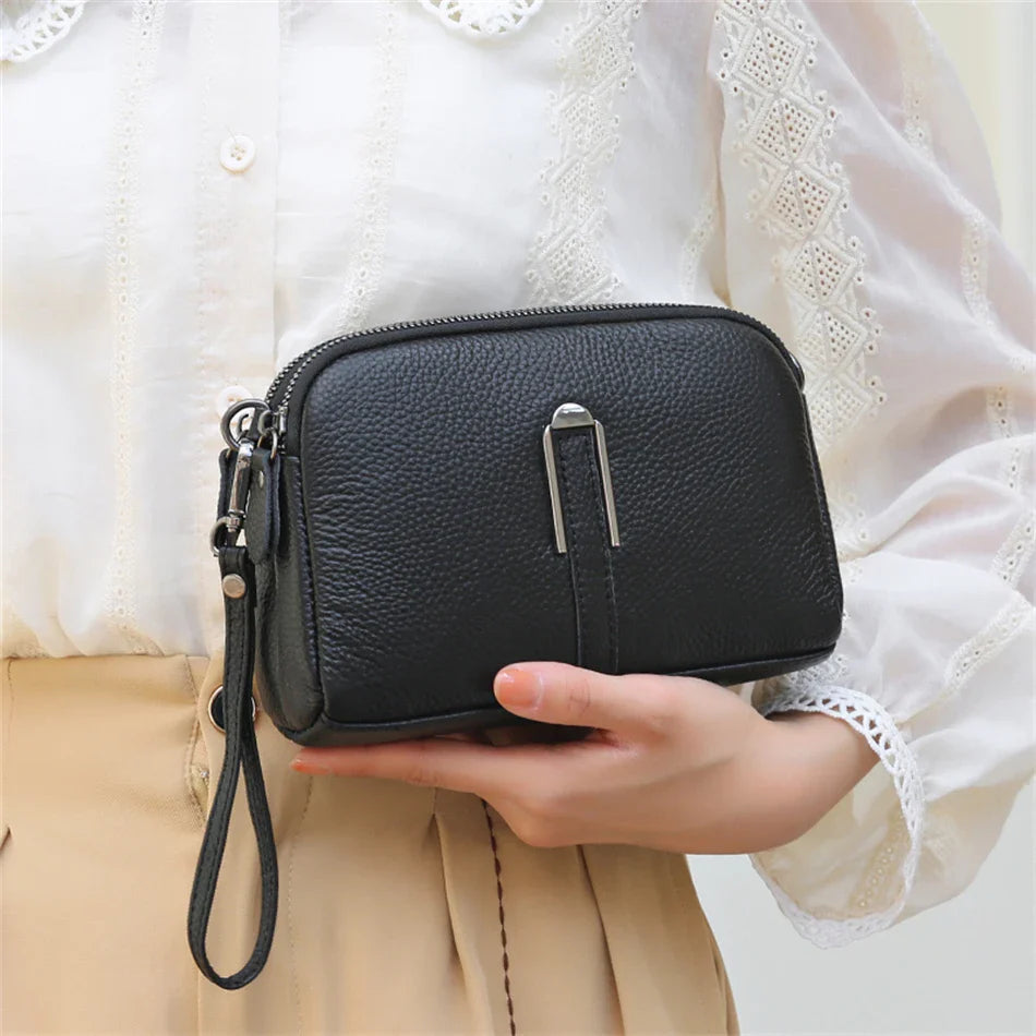Luxury Genuine Leather Women's Crossbody Bag – Solid Color Shoulder Bag, Clutch & Messenger Purse
