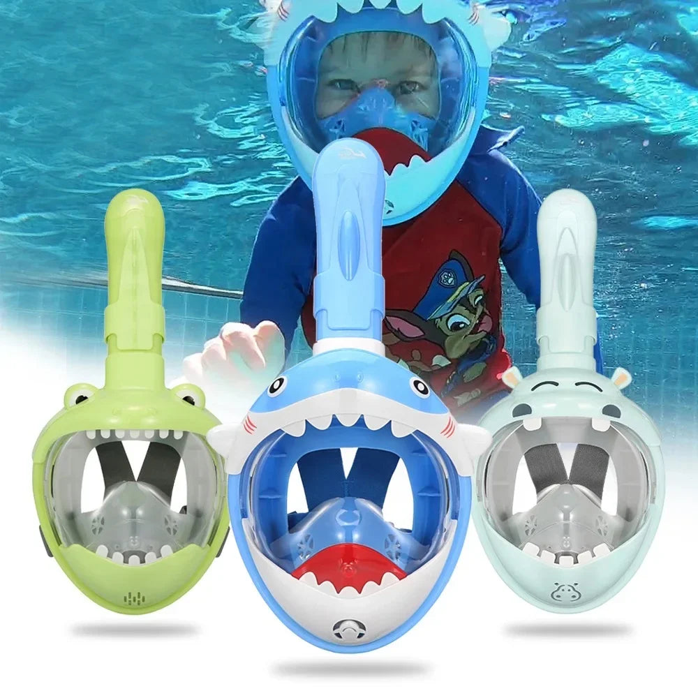 Kids Cartoon Full Face Snorkel Mask - Anti-Fog Swimming & Diving Mask for Boys and Girls