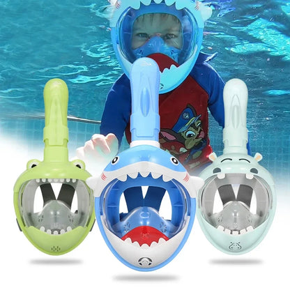 Kids Cartoon Full Face Snorkel Mask - Anti-Fog Swimming & Diving Mask for Boys and Girls