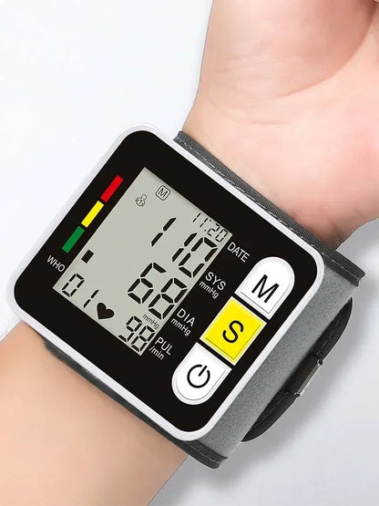 Portable Digital Wrist Blood Pressure Monitor – LCD Screen Sphygmomanometer with Heart Rate & Pulse Measurement