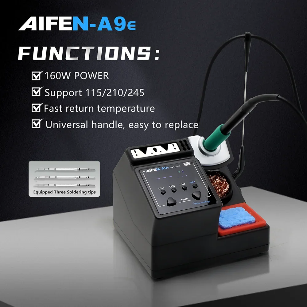 AIFEN A9E Soldering Station – Compatible with 210/245/115 Soldering Iron Tips & Handle Temperature Control for Welding