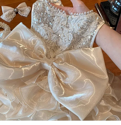 Baby Girls Princess Tutu Dress - Big Bow Birthday, Wedding & Christening Gown