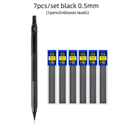 Low Center of Gravity Metal Mechanical Pencil Set – 0.3–2.0mm Lead Refills for Art, Sketching, Painting, and Writing