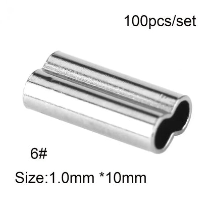 100PCS Fishing Crimping Sleeves - Single & Double Barrel Tackle Line Connectors