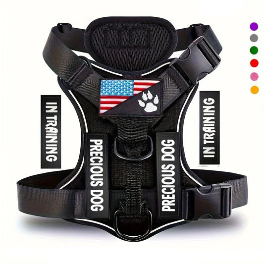 Reflective Service Dog Harness Vest with 5 Patches – Adjustable Soft Oxford Mesh Pet Harness