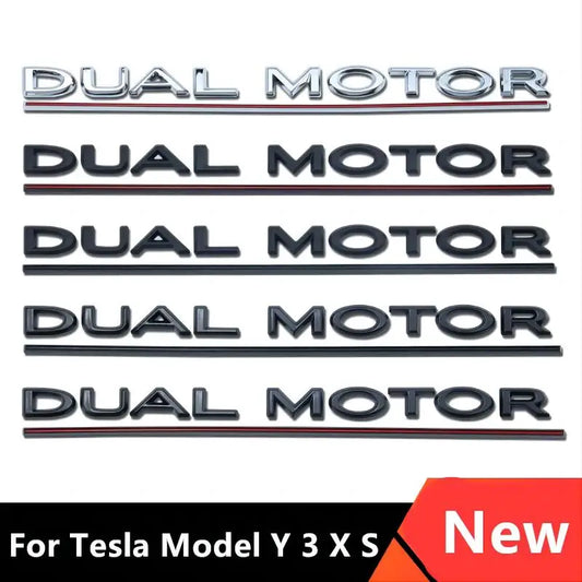 DUAL MOTOR Emblem for Tesla Model 3/Y/X/S — Chrome & Black/Red Trunk Badge Sticker, Car Styling