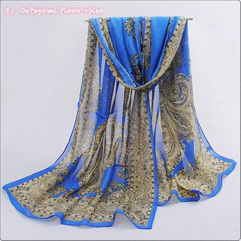 Women’s Chiffon Scarf – Long Butterflies & Branch Pattern Shawl, Elegant Versatile Retro Fashion Accessory