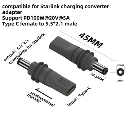Starlink Mini 2M (6.6ft) DC Power Type-C Replacement Cable – Waterproof Outdoor Barrel Jack Charging Cable