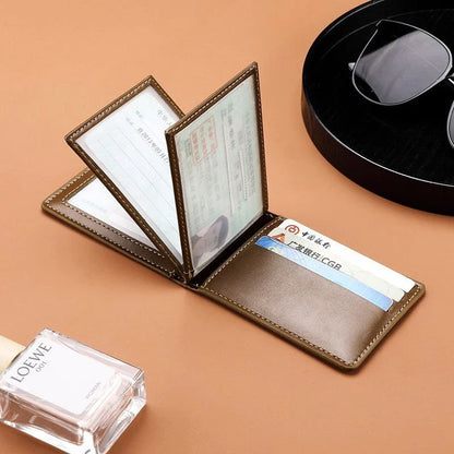 Retro Leather Driver’s License Wallet – Ultra-Thin Men’s ID Card Holder with Coin Purse, Multifunctional Slim Solid Color Short Wallet