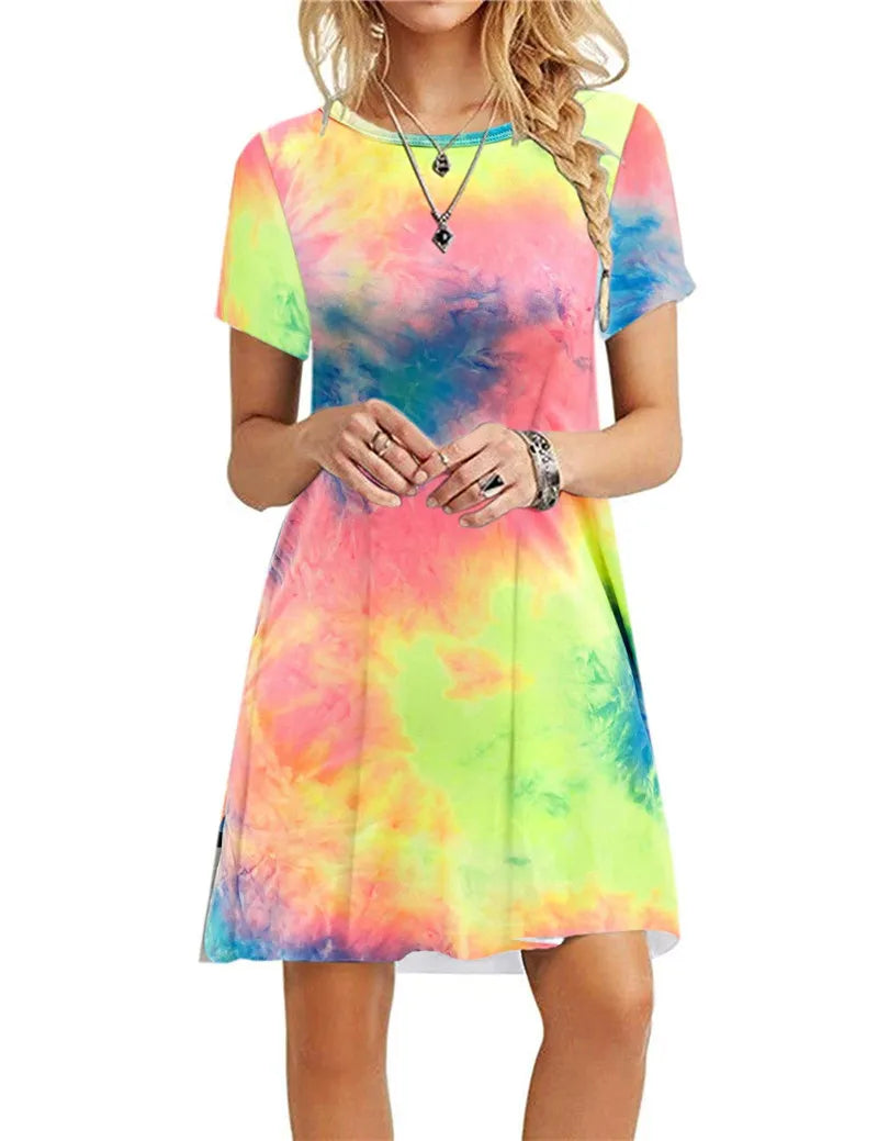 Women’s Leopard Print 3D Summer Dress – Short Sleeve Loose Casual Mini Dress, Streetwear Fashion