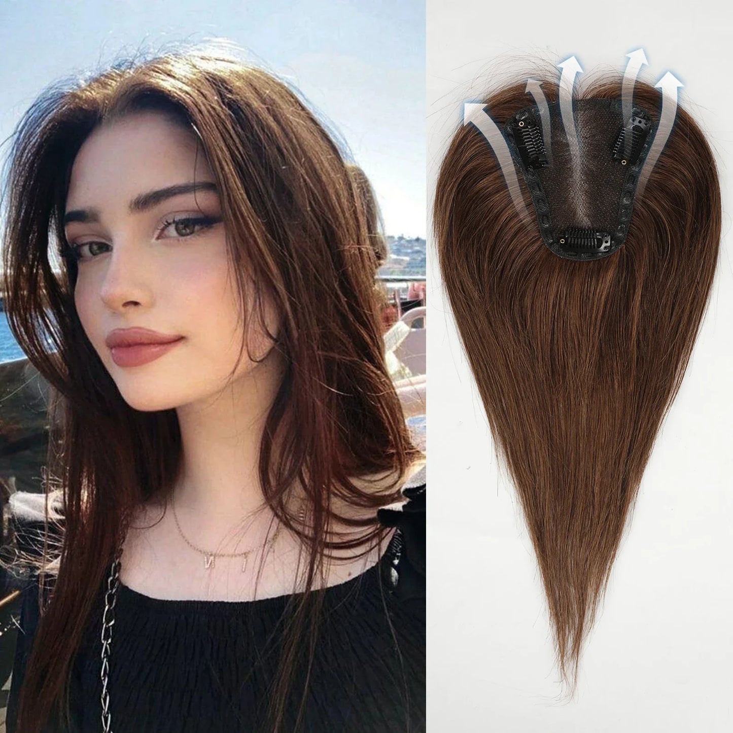 Blonde Brown Ombre Hair Topper – 100% Remy Human Hair, 12" Silk Base, 150% Density, 3-Clip Hairpiece for Women