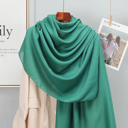 Winter Warm Cotton-Linen Pashmina Scarf for Women – Plain Stripe with Tassels – Hijab Shawl Wrap Bandana – New