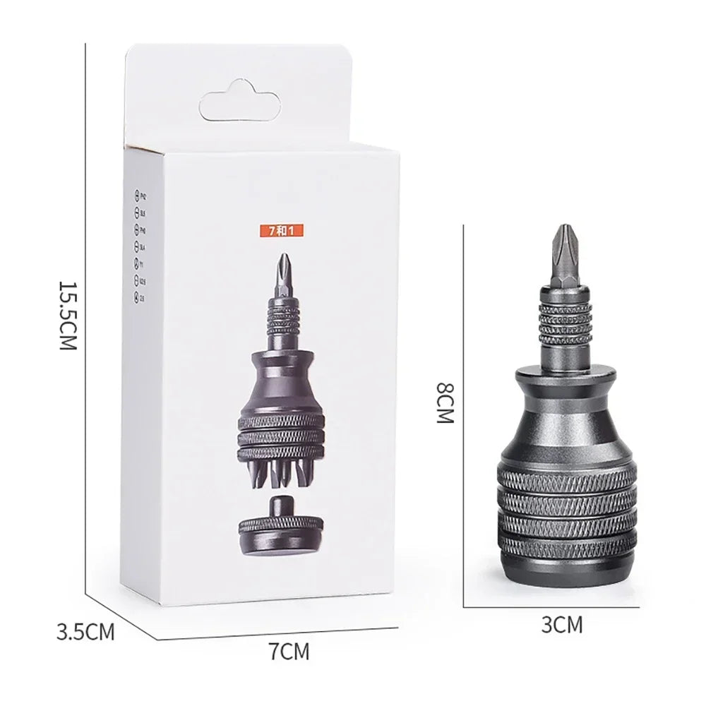 Mini Titanium Screwdriver Set — 7-in-1 Magnetic 1/4" S2 Alloy Steel Drill Bit EDC Repair Tool