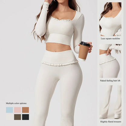 Women’s Summer Gym Yoga Set – Quick-Dry Long Sleeve Two-Piece Sportswear Outfit for Outdoor Fitness & Training