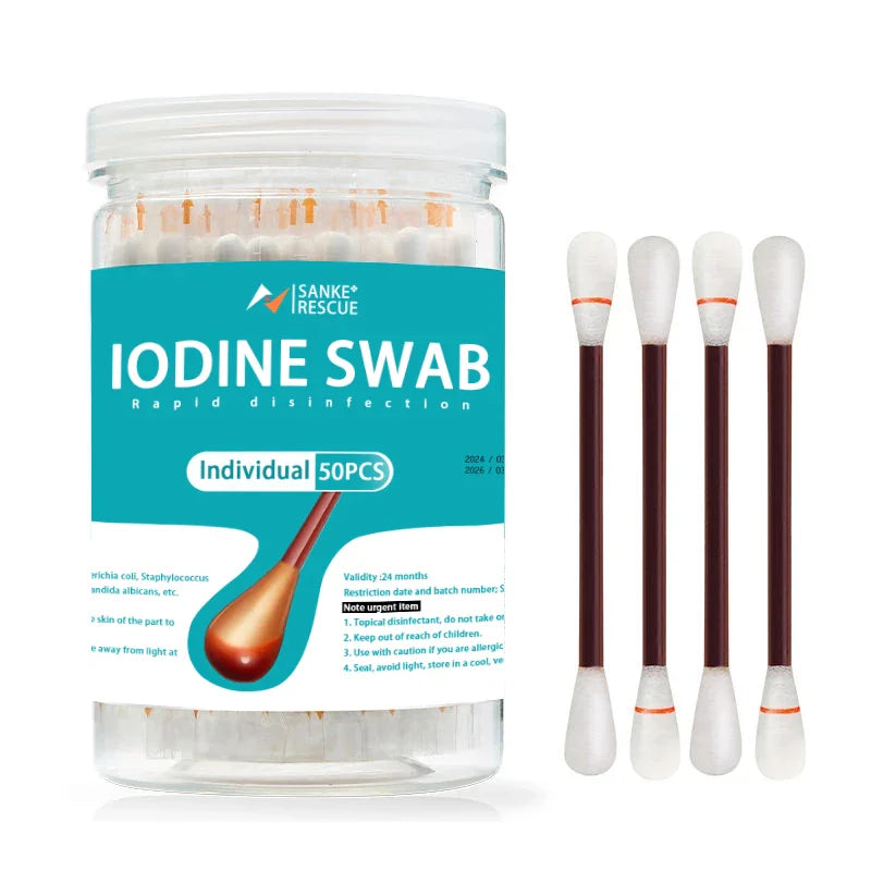 50PCS Medical Alcohol Swabs – Disposable Iodine Disinfecting Cotton Sticks for First Aid & Home Use