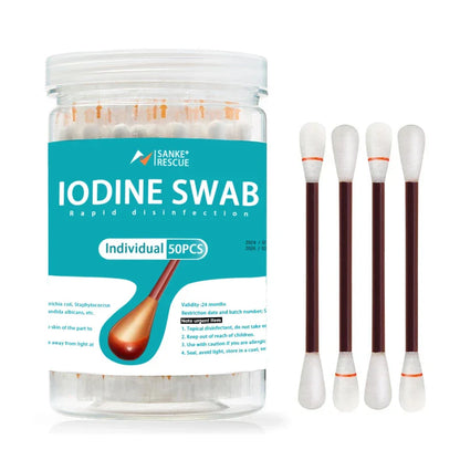 50PCS Medical Alcohol Swabs – Disposable Iodine Disinfecting Cotton Sticks for First Aid & Home Use