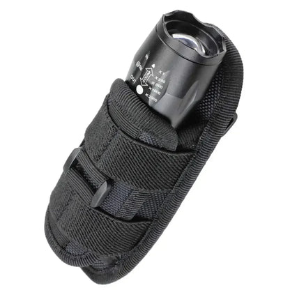 Tactical Flashlight Pouch Holster – Rotatable Belt Clip Holder with 360-Degree Carabiner Reel Clip for Torch Carrying