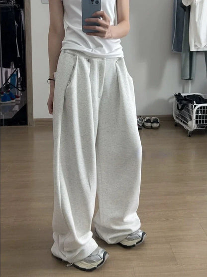 HOUZHOU Vintage Baggy Sweatpants for Women – Y2K Korean Wide-Leg Pants, Zipper Fly, Casual Streetwear, Autumn 2024 Loose Fit