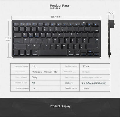 Mini Portable 78-Key Wireless Bluetooth Keyboard for PC, Tablet, iPad & Mobile Phones