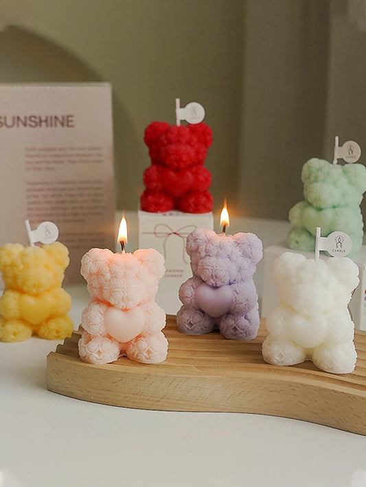 Valentine's Day Scented Candle with Roses & Bears - Perfect for Home Decor & Gift Givin