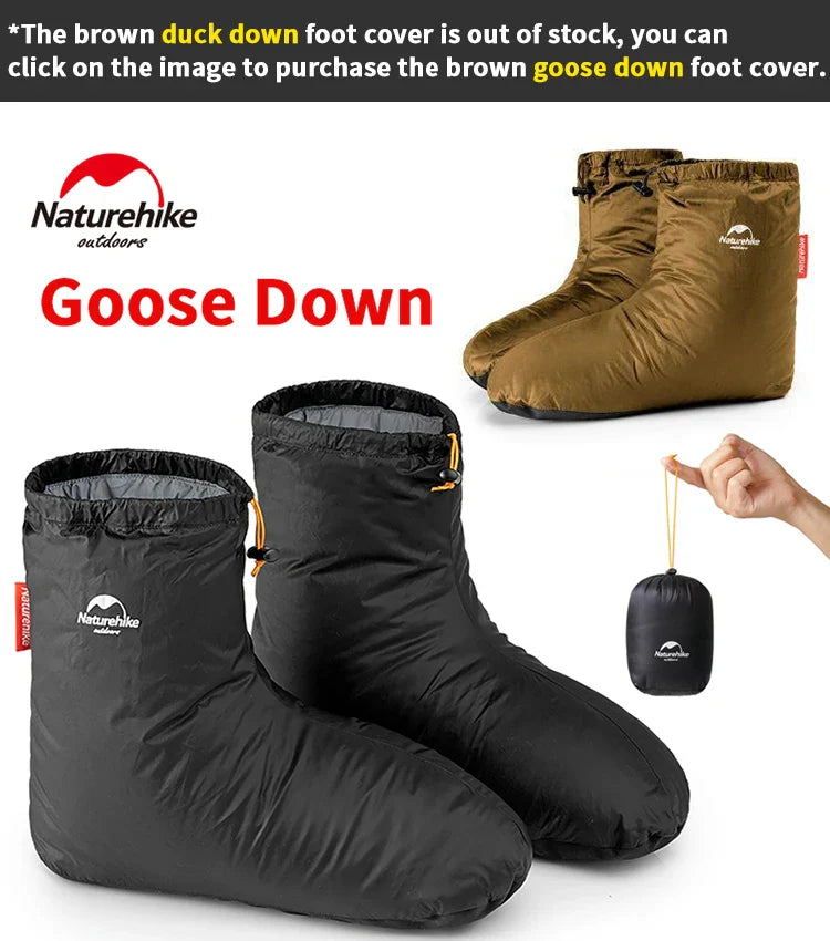 Naturehike Winter Duck Down Foot Cover - Waterproof, Ultralight Warm Booties for Hiking & Camping, Soft Slippers/Socks 650FP