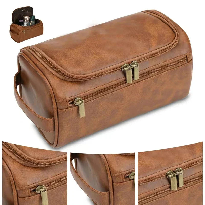 Leather Toiletry Bag for Men and Women - Large Dopp Kit, Hanging Travel Bag for Cosmetics and Essentials