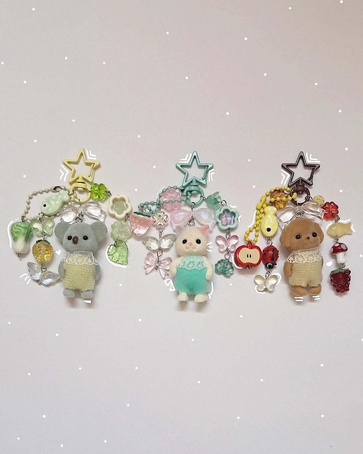 Caramel Cat Flocked Plush Keychain - Super Cute Animal Family Bag Charm & Accessory