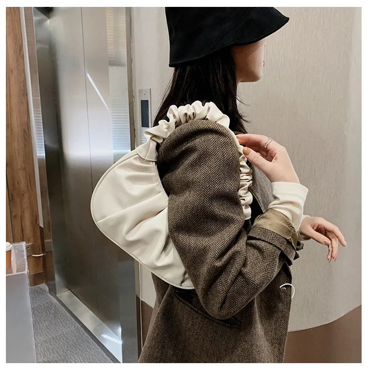 Fashion Pleated Cloud Handbag for Women – PU Leather Shoulder Bag, Casual Armpit Bag & Shopping Tote