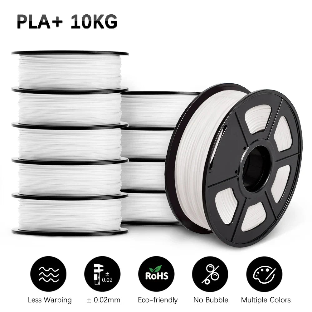 SUNLU 10KG 3D Printer Filament Set – 1.75mm PLA, PETG, PLA+ & Clear, 10 Rolls x 1KG Neatly Wound for 3D Printers & 3D Pens