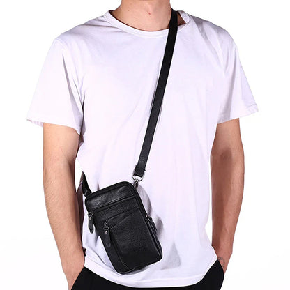Leather Waist Bag for Men - Mobile Phone Bag with Belt, Outdoor Sport One Shoulder Small Bag, Business Crossbody Bag