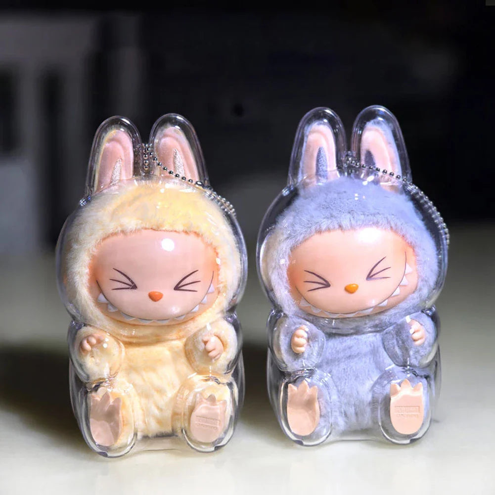 Labubu Transparent Protective Cover for Elf Doll - Cute Monster Toy Storage & Display Case for Party Plushies