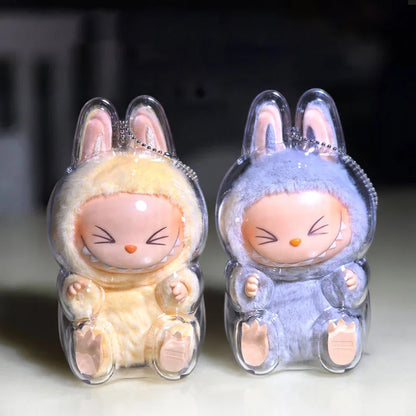 Labubu Transparent Protective Cover for Elf Doll - Cute Monster Toy Storage & Display Case for Party Plushies